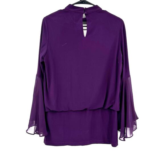 Laurie Felt Size Small Blouse Purple Bell Sleeve Tunic Loose High Neck Keyhole - Picture 2 of 5